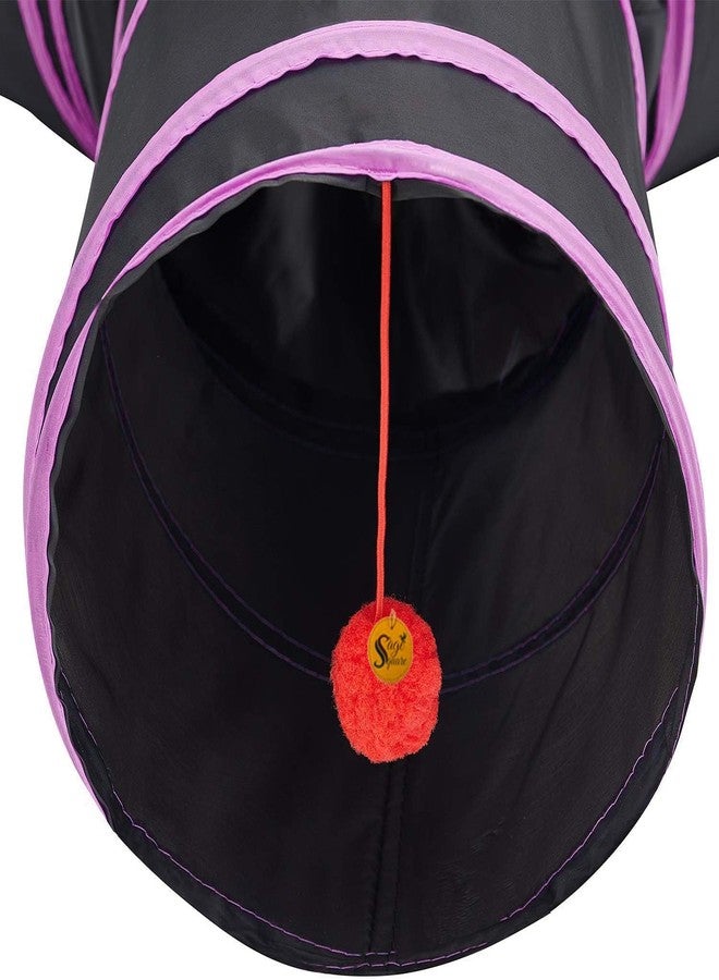 Sage Square Cat Jumbo Collapsible Lightweight Portable T-Shape Tube Hiding Tunnel Sleeping Bag Exercise 3 Way Tunnel with Hanging Ball for Cat, Kitten, Puppy, Dog (Pink) - Image 5